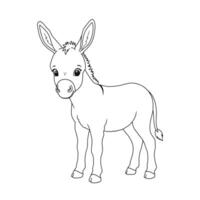 Donkey animal sketch stands quietly on open ground. Farm animal concept. The black-and-white illustration captures the animal's gentle nature, suitable for farm vector