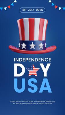 Vertical Patriotic Independence Day Celebration Featuring American Flag Hat and Invitation Text