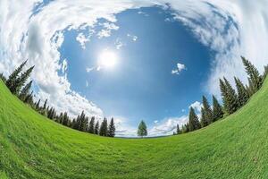 360 panorama of a field with trees and sky photo