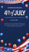 Vertical Celebrating the Fourth of July with Fireworks, Balloons, and Patriotic Themes vector