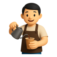 A man in an apron pouring coffee into a cup png