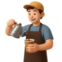 A man in an apron pours coffee into a cup png