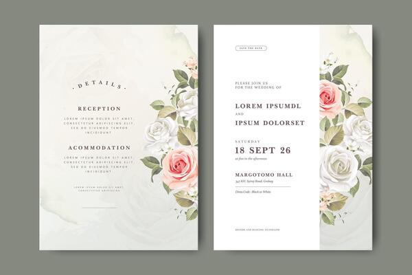 beautiful floral frame design wedding invitation card