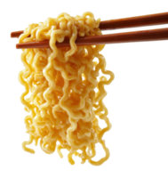 Instant Noodles lifted with chopsticks close up view showing texture and sauce png