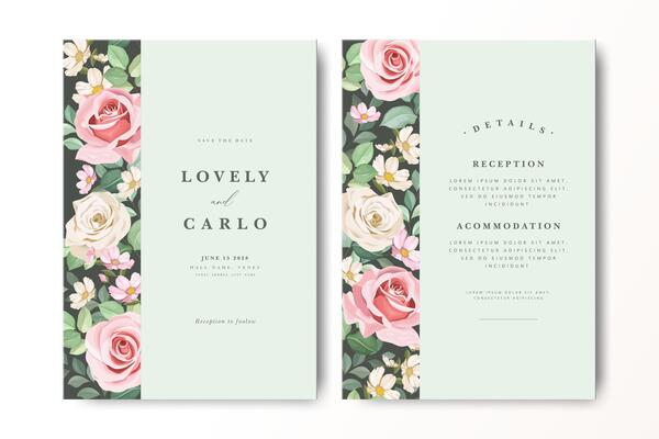 elegant wedding invitation card with roses flower decoration