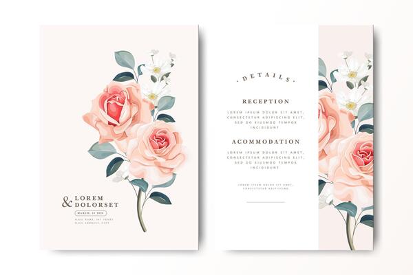 elegant wedding invitation card with bouquet roses flower decoration