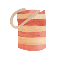 Summer striped beach bag with lowered handles hand drawn in watercolor isolated from the background. Retro summer fashion. For design of tourist sites, accessory packaging, summer holiday illustration png