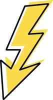 Doodle yellow lightning icon. Thunder charging power for electricity. Hand drawn light vector