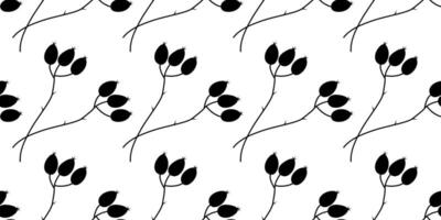 Hand Drawn Rose Hip Twigs Silhouette Seamless Pattern Autumn Background Rectangular Banner Format. Isolated illustration Seasonal Themes Cards Background invites or banner, leaflet, label, post vector
