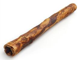 A single isolated cylindrical cinnamon stick against a white background photo