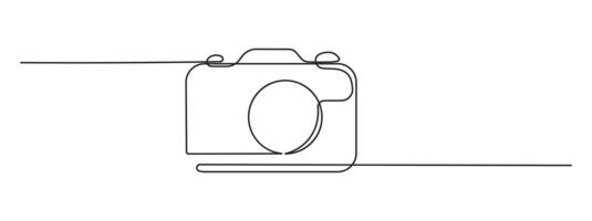 Camera icon in continuous line drawing style. Minimalist photo camera in black linear sketch isolated on white background vector