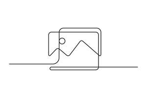 Gallery camera icon in continuous line drawing style. Minimalist photo camera in black linear sketch isolated on white background. vector
