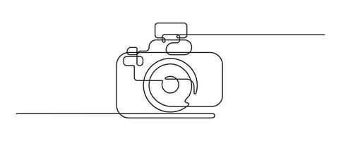 Camera icon in continuous line drawing style. Minimalist photo camera in black linear sketch isolated on white background.. vector