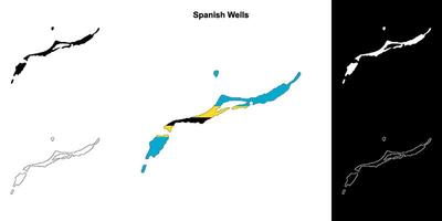 Spanish Wells blank outline map set vector