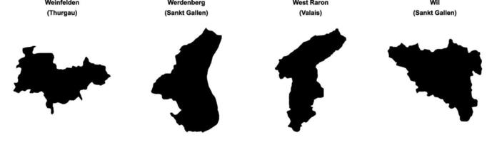 Weinfelden, Werdenberg, West Raron, Wil outline maps vector