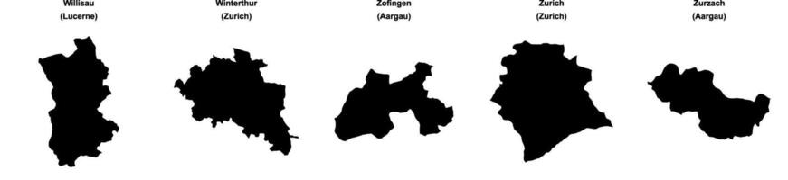 Willisau, Winterthur, Zofingen, Zurich, Zurzach outline maps vector