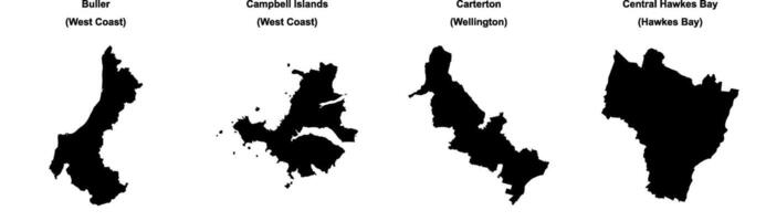 Buller, Campbell Islands, Carterton, Central Hawkes Bay outline maps vector