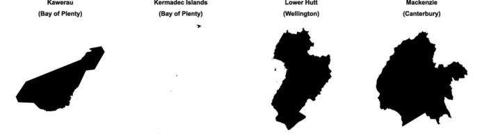 Kawerau, Kermadec Islands, Lower Hutt, Mackenzie outline maps vector