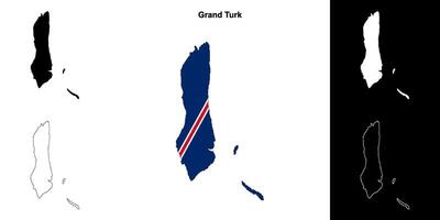 Grand Turk district blank outline map set vector