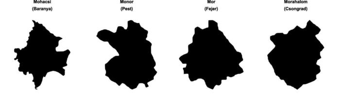 Mohacsi, Monor, Mor, Morahalom outline maps vector
