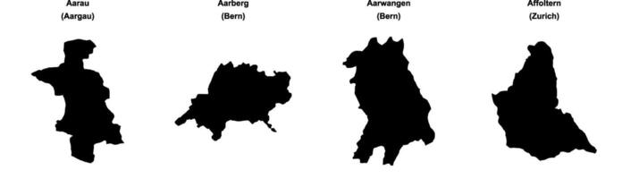 Aarau, Aarberg, Aarwangen, Affoltern outline maps vector