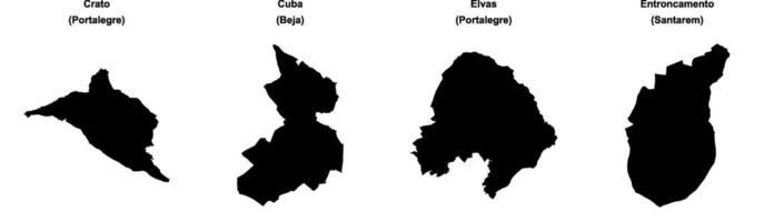 Crato, Cuba, Elvas, Entroncamento outline maps vector