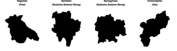 Nagykata, Nyirbator, Nyiregyhaza, Oriszentpeter outline maps vector