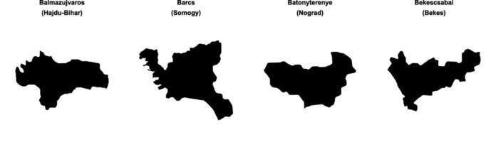 Balmazujvaros, Barcs, Batonyterenye, Bekescsabai outline maps vector