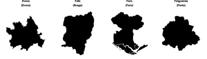 Evora, Fafe, Faro, Felgueiras outline maps vector