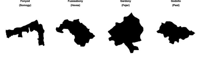 Fonyod, Fuzesabony, Gardony, Godollo outline maps vector