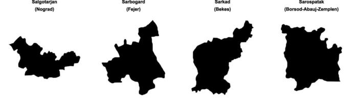 Salgotarjan, Sarbogard, Sarkad, Sarospatak outline maps vector