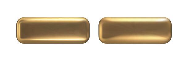 Golden 3d button with rectangle frame for cta or game badge. Elegant metal plate with glossy label and gradient border. Shiny illustration for web design. vector
