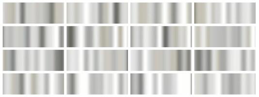 Silver metal foil set with gradient backgrounds. White glossy paper effect blends chrome glass with smooth gray gradation. Abstract mirror surface with shiny steel reflection for luxury design. vector