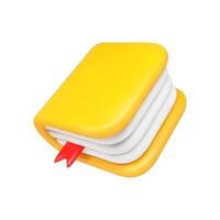3D yellow book with white pages and a red bookmark on a white background vector