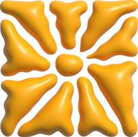 Retro groovy sun 3D yellow glossy shapes on white background. Retro 70s style design with organic fluid forms, smooth reflective surfaces, and a cheerful, bright aesthetic. vector