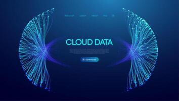 Abstract cloud data flow background with big ai and digital line circle connections. Futuristic tech network for 3d space or secure iot service. Neon cyber graphic design with global speed. vector
