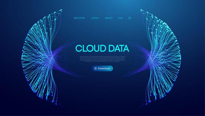 Abstract cloud data flow background with big ai and digital line circle connections. Futuristic tech network for 3d space or secure iot service. Neon cyber graphic design with global speed.