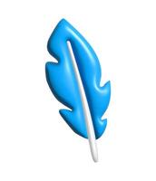 3D feather icon blue isolated on a white background. Glossy and smooth stylized feather symbolizing writing, creativity, literature, lightness, freedom, and digital communication in modern design. vector