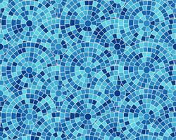 Greek pattern mosaic tile with sea texture and blue background. Rome roman border with ocean bathroom stone design. Ancient Mediterranean seamless abstract wave in round circle ornament. vector