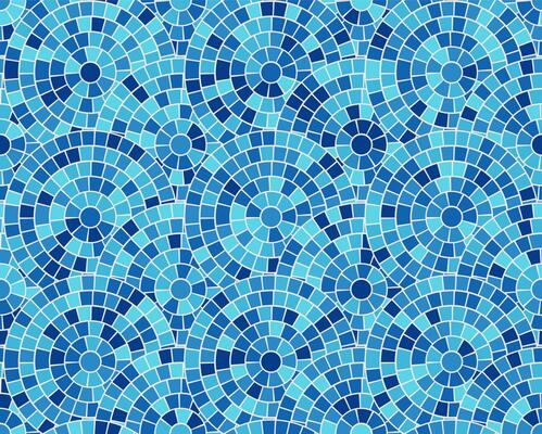 Greek pattern mosaic tile with sea texture and blue background. Rome roman border with ocean bathroom stone design. Ancient Mediterranean seamless abstract wave in round circle ornament.