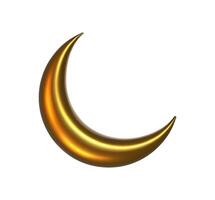 3D golden crescent moon icon with a shiny metallic surface, isolated on a white background. Glossy crescent symbolizing night, dreams, astronomy, spirituality, and celestial themes in modern digital vector