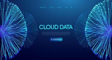 Cloud data visualization with blue lines vector