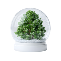 A snow globe featuring a miniature evergreen tree inside a glass dome with faux snow png