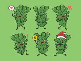 a set of cartoon green plants with different poses vector