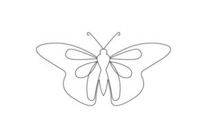 Modern one line drawing of butterfly with minimal outline design vector