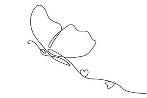 Simple outline butterfly drawing with one continuous line vector