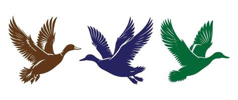 Flying Duck Silhouettes with Outstretched Wings for Wildlife, Nature, Bird Watching, Migration, and Outdoor Hunting Design Concepts vector