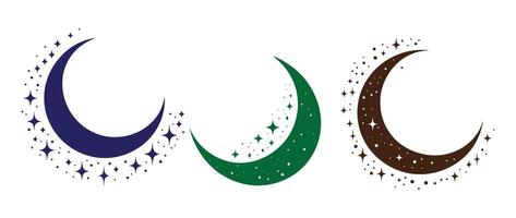 Stylized Crescent Moon with Sparkling Stars in Night Sky Concept for Islamic, Celestial, and Dreamy Fantasy Design Themes vector