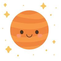 Smiling red Mars with crater details and orbiting glow, great for science classroom posters, fun space infographics, or astronomy-themed kids activities vector