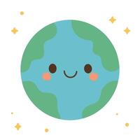 Friendly Earth with green continents and blue oceans, designed for environmental education, global awareness campaigns, or cute planet Earth merchandise vector